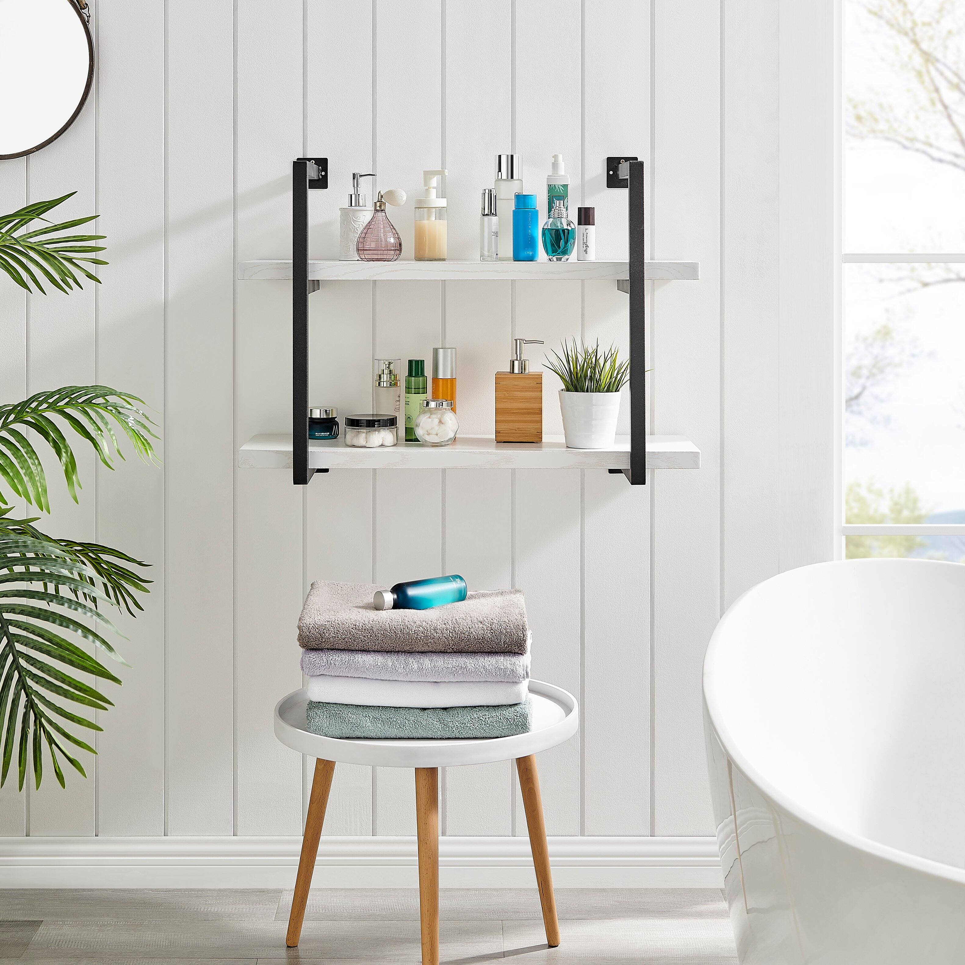 Alt View 1. Danya B - Modern 2-Tier Bracket Wall Shelves in Black Metal and White Birch Finish - White Birch.