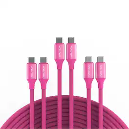 Nautica - Turan CB530 USB C to USB C Cable 60W PD Fast Charging 3 Pack, 4ft Cable for iPhone 17/16/15, Samsung, MacBook - Pink