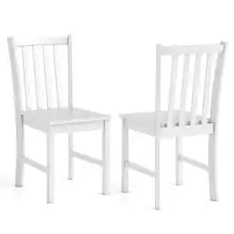 Costway - Rustic Dining Chairs Set of 2 with Slat Tilt Backrest, Wide Seat, Rubber Wood Legs - White