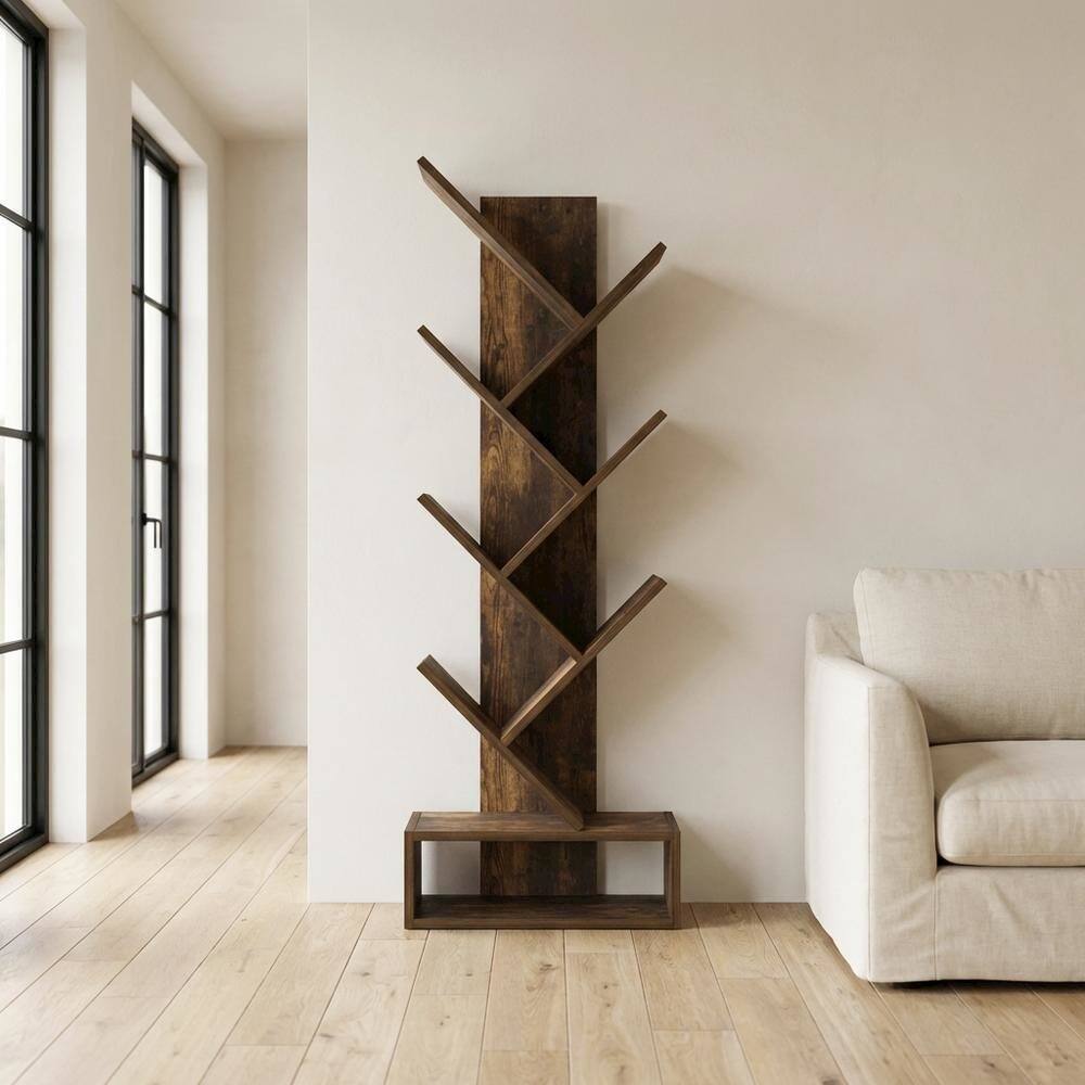 Angle. FurniFact - Wooden bookcase with open shelving for modern living spaces - Amber Pine.