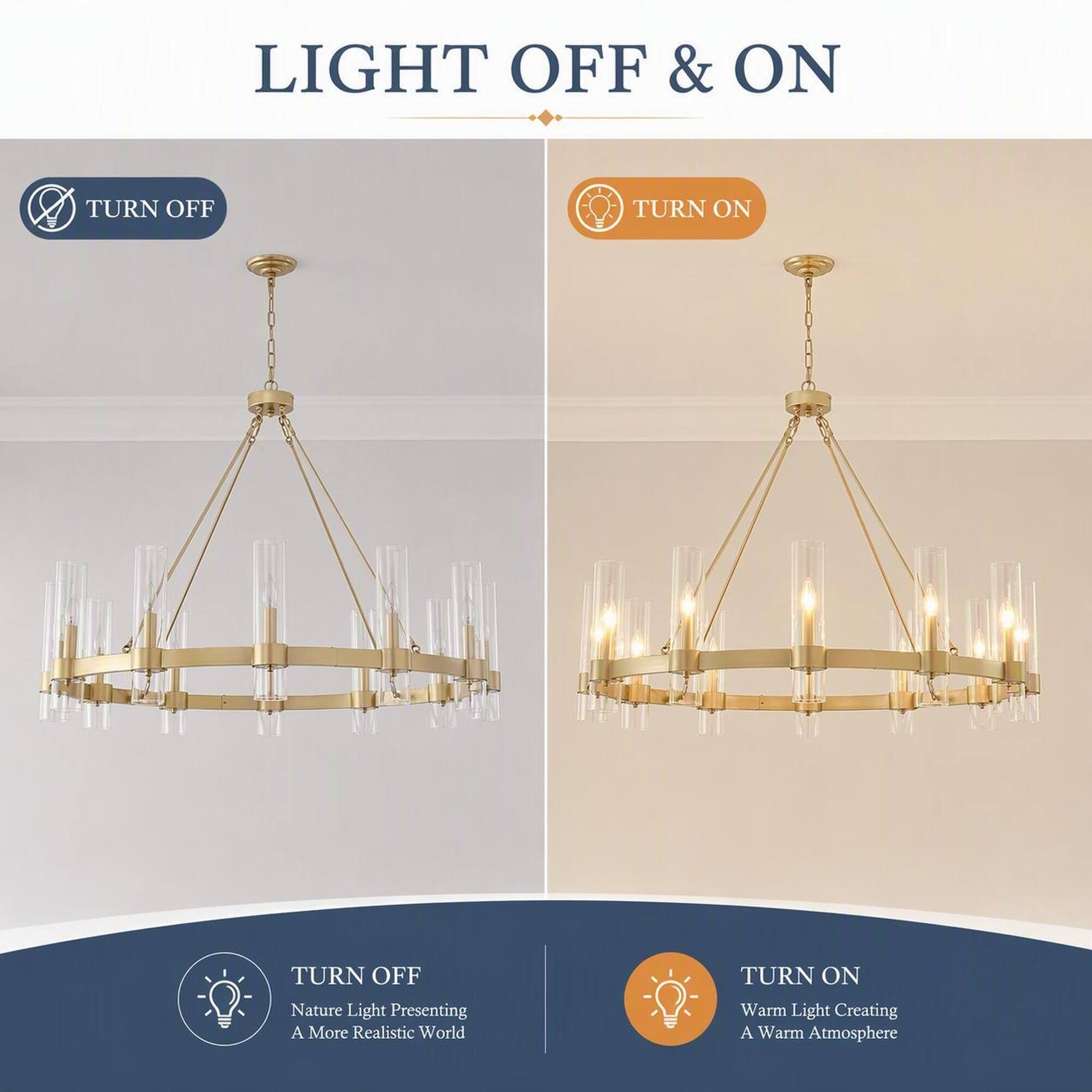 LIGHT OFF & ON

TURN OFF
TURN ON

TURN OFF
Nature Light Presenting A More Realistic World

TURN ON
Warm Light Creating A Warm Atmosphere