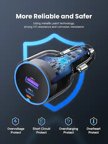 dual usb c cigarette charger CARPURIDE Car mobile phone charger lighter dispenser with 2USB ports QC3.0 fast charging 20W USB-C Type-C charging FEATURES Sleek and Compact Design Simultaneously charge 2 devices at the same time USB Dual USB Car Charger with