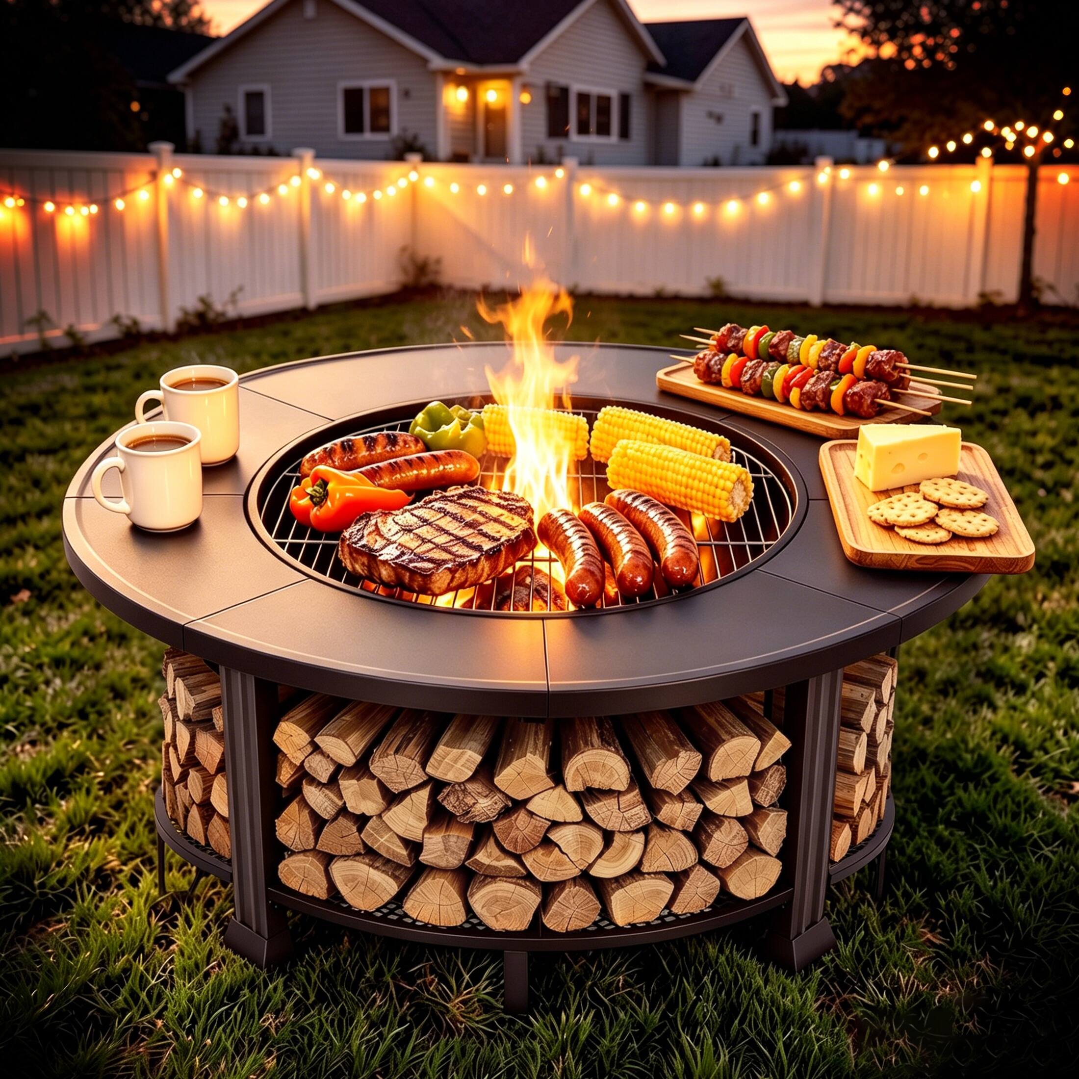 Alt View 5. HUGROVE - Outdoor Fire Pit, 38” Round Wood Burning Fire Pit Table, Outdoor Patio Bowl for Patio, Backyard, Garden and Camping - Black.