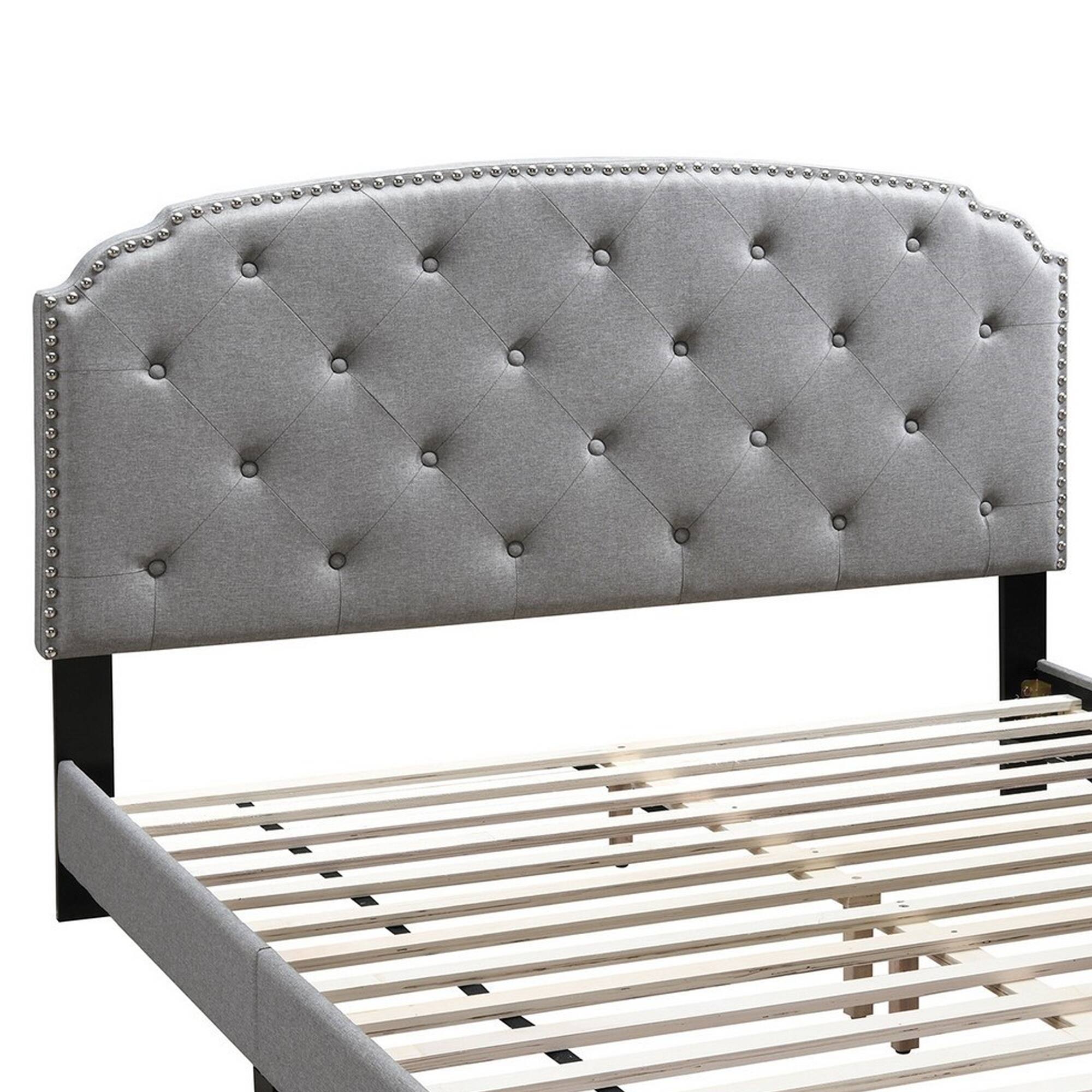 Alt View 1. Manhattan Lane - Queen Bed with Button Tufted Scalloped Headboard - Gray.