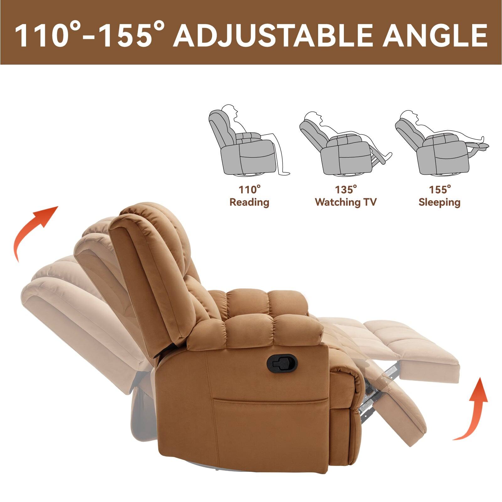 110°-155° ADJUSTABLE ANGLE
110° Reading
135° Watching TV
155° Sleeping