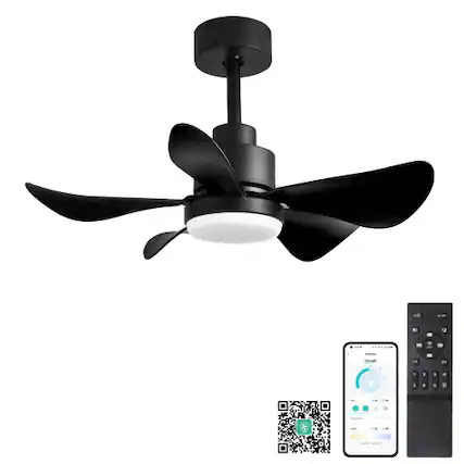 Front. LUCKY ONE - 28" Low Profile Ceiling Fan with Light Remote App 5 Blades 6-Speed - Black.