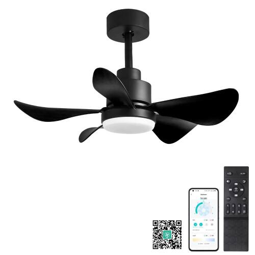 Front. LUCKY ONE - 28" Low Profile Ceiling Fan with Light Remote App 5 Blades 6-Speed - Black.
