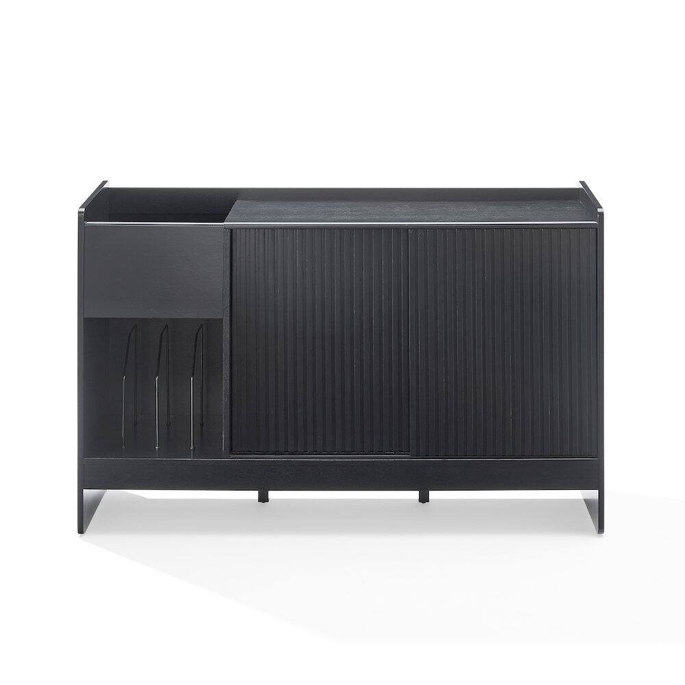 Left. Crosley Furniture - Arden Record Player Cabinet With Vinyl Storage - Black.