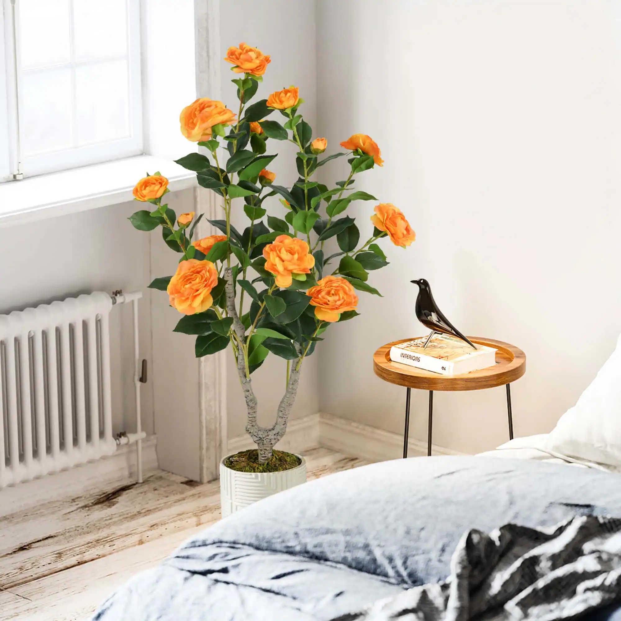 Alt View 4. Costway - Costway 1 PCS 36" Artificial Camellia Tree Fake Potted Tree Greenery Floral Plant Modern Orange - Orange.