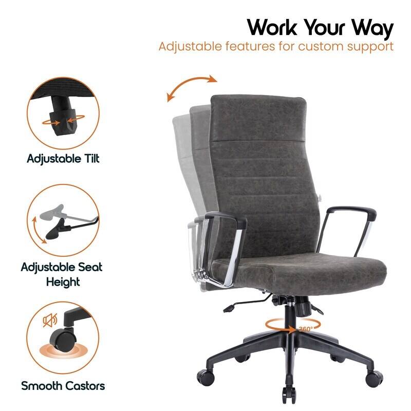 Work Your Way  
Adjustable features for custom support

- Adjustable Tilt
- Adjustable Seat Height
- Smooth Castors
- 360° Rotation
