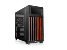 Front. Thermaltake - Thermaltake TR300 WS; 6.0" LCD; Wood Trim; Mid Tower; 1x120mm Fan; ATX/mATX/mITX; 360mm Rad; 410mm GPU; Black - Black.