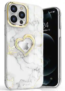 Vena - vLove Glitter Heart Case for Apple iPhone 13 Pro Max - White Marble - Multicolored