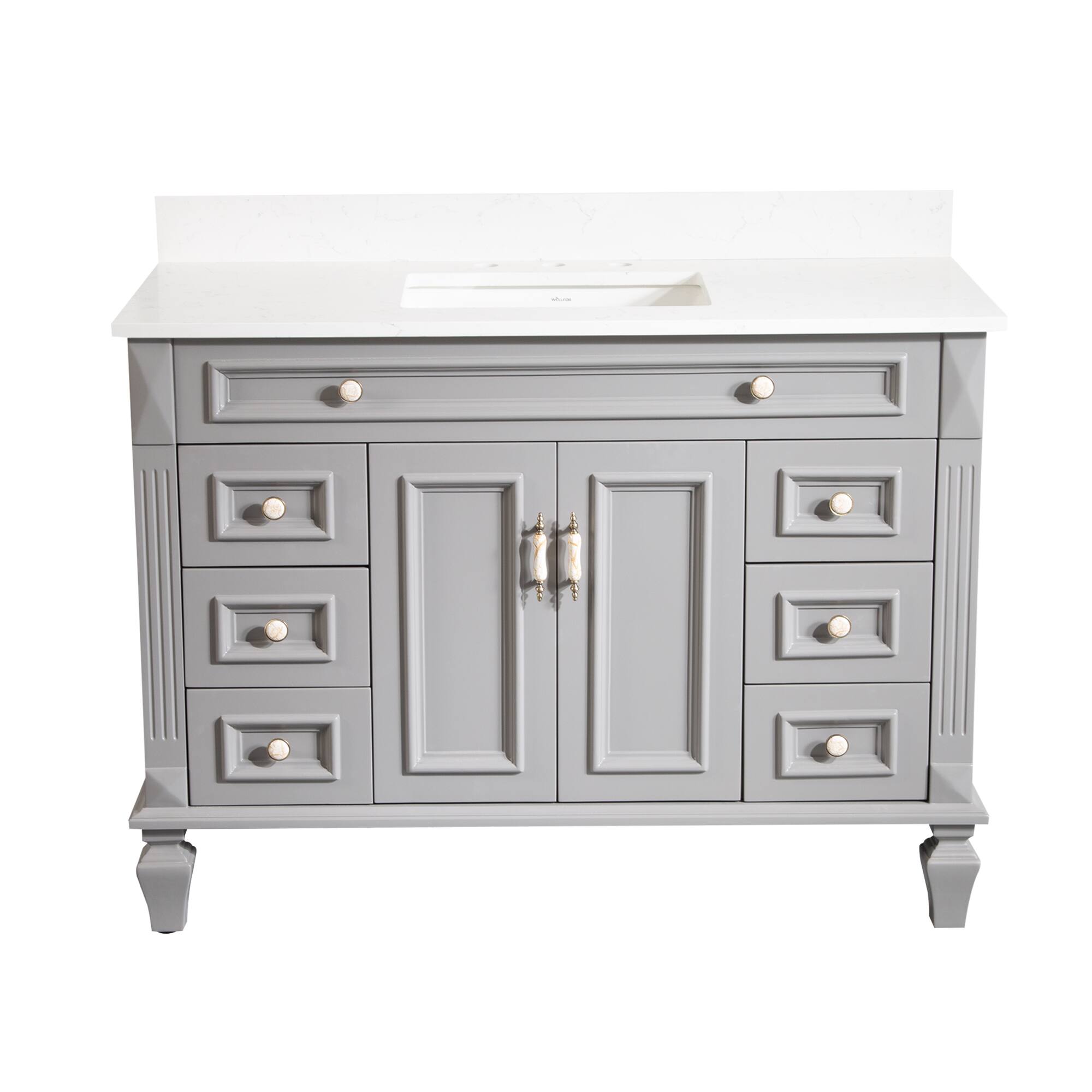 Alt View 6. WELLFOR - ARTWOOD 48 in. Solid Wood Bath Vanity with Quartz Top, Single Sink, Soft Close, Assembled - Gray.