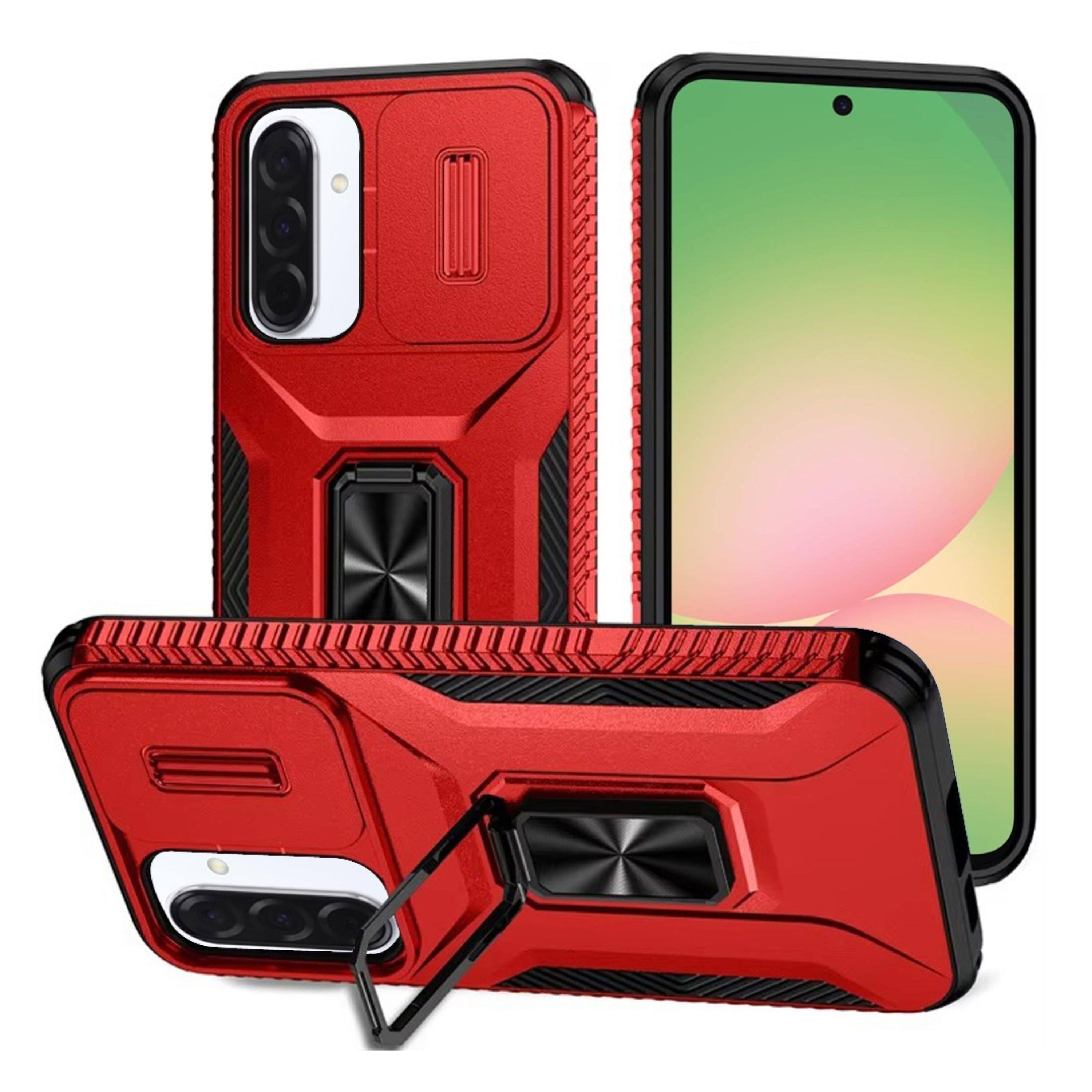 Front. Kitcheniva - Full Coverage Metal Stand Lens Cover Phone Case With Tempered Glass For Samsung A57 5G Red - Red.
