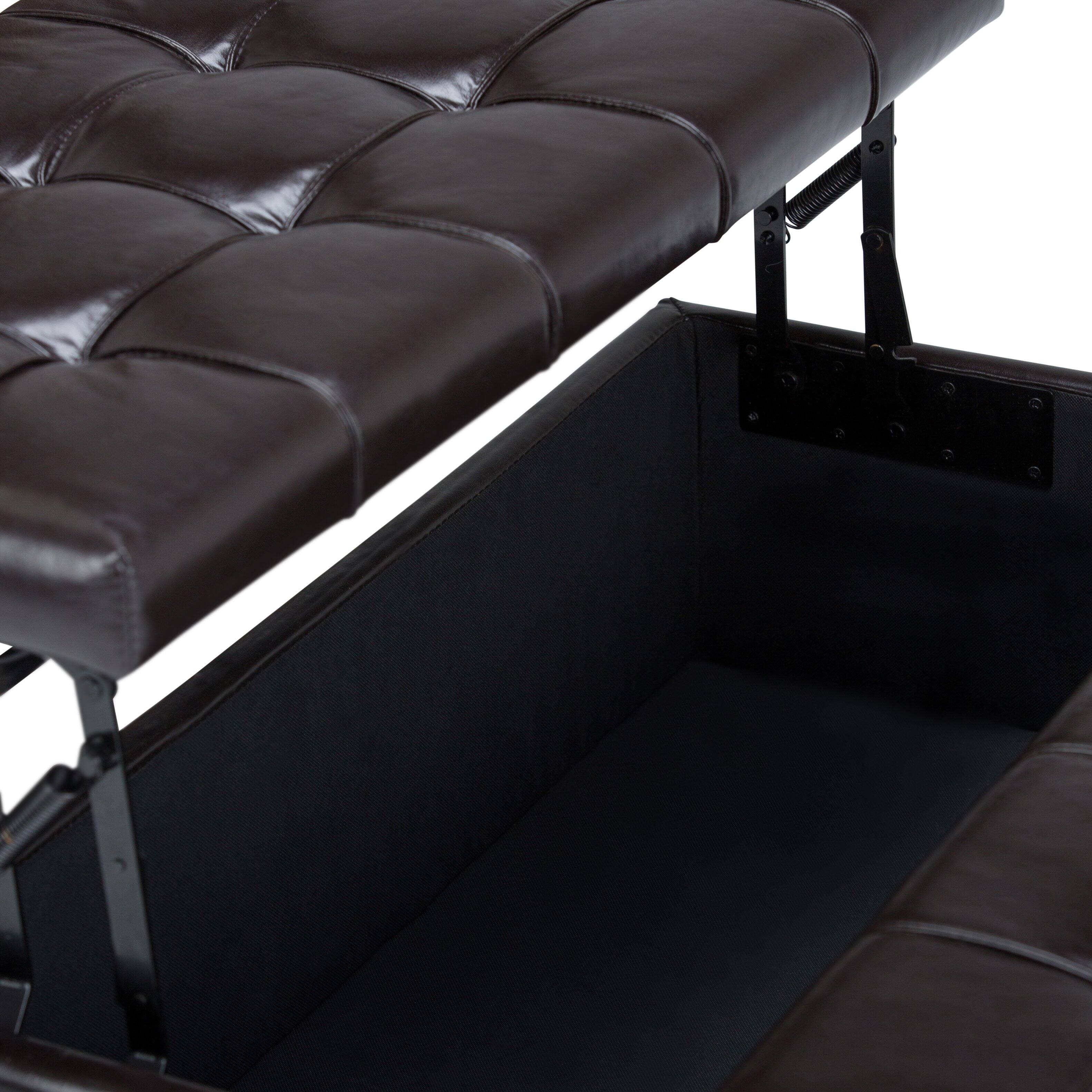 Alt View 13. Simpli Home - Harrison 36 inch Wide Transitional Square Coffee Table Storage Ottoman in Tanners Brown Faux Leather - Tanner's Brown.