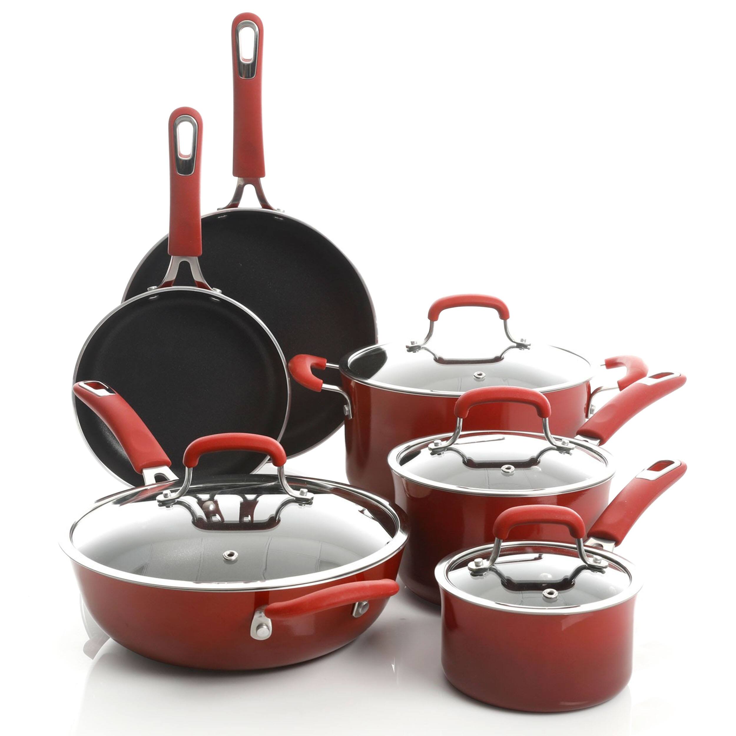 Alt View 9. Kenmore - Kenmore Elite Andover 10 Piece Nonstick Aluminum Cookware Set in Red Gradient - Red Gradient.