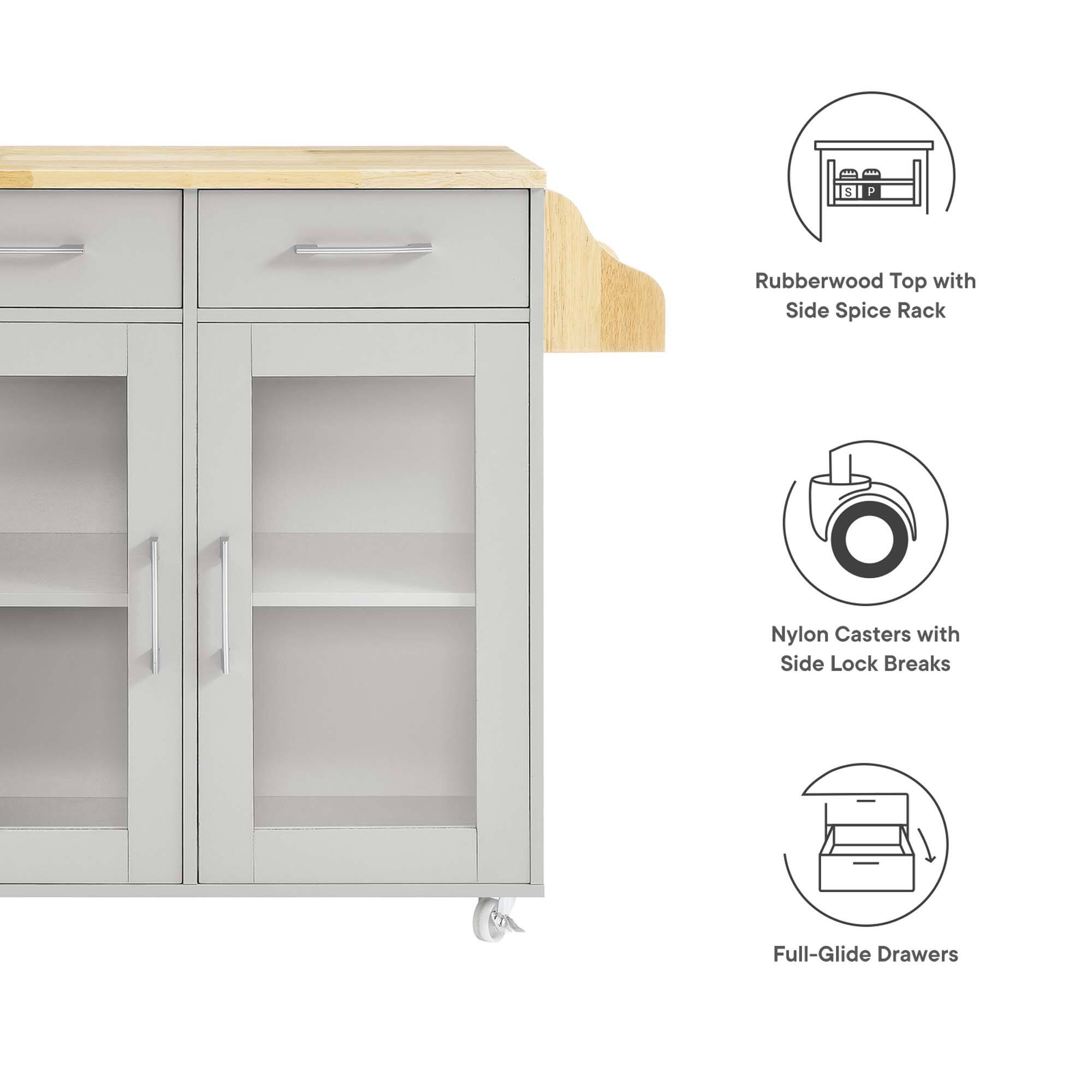 5 P Rubberwood Top with Side Spice Rack  
Nylon Casters with Side Lock Breaks  
Full-Glide Drawers
