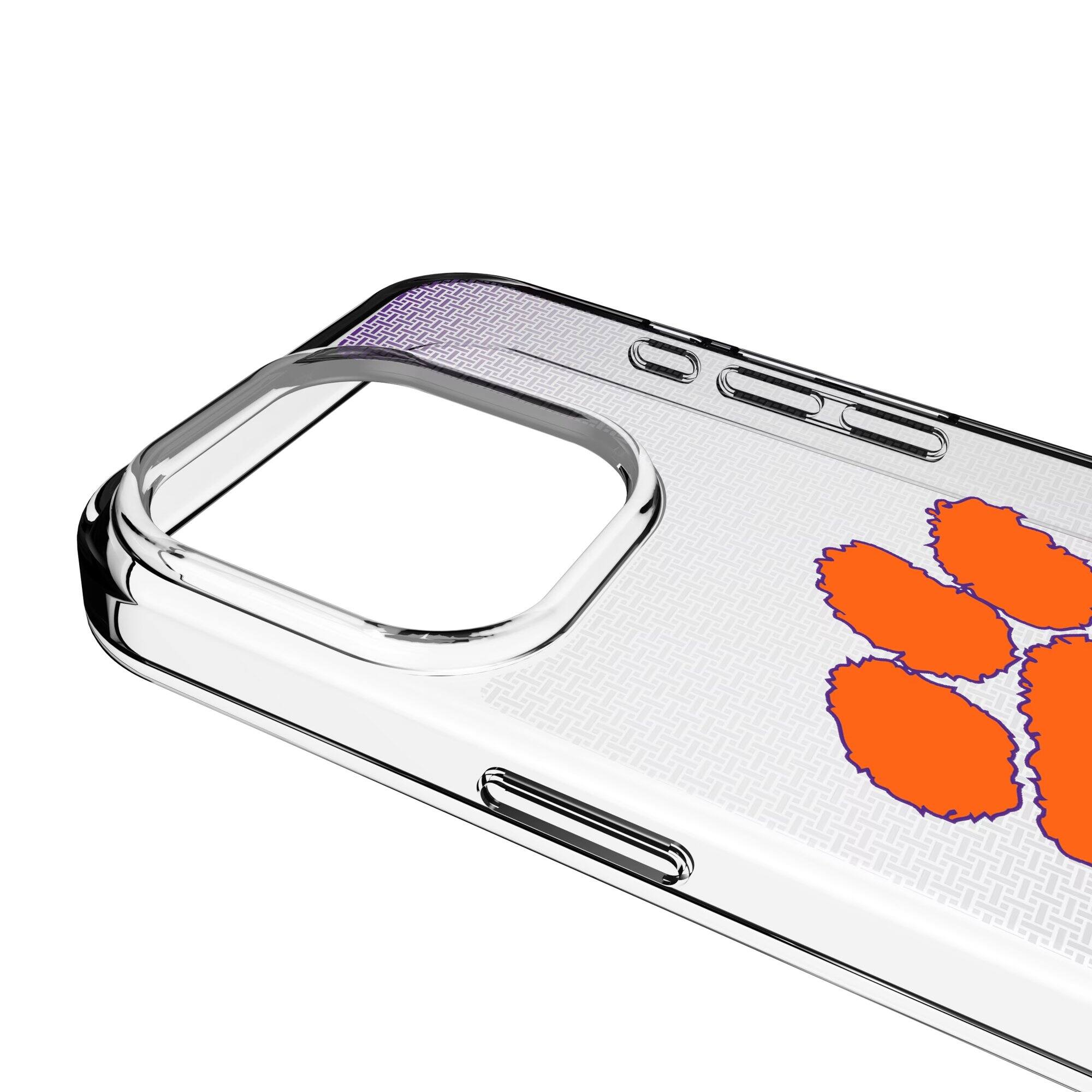 Alt View 2. Keyscaper - Clemson Tigers Linen Logo iPhone Clear Case - 13 mini - Multicolor.