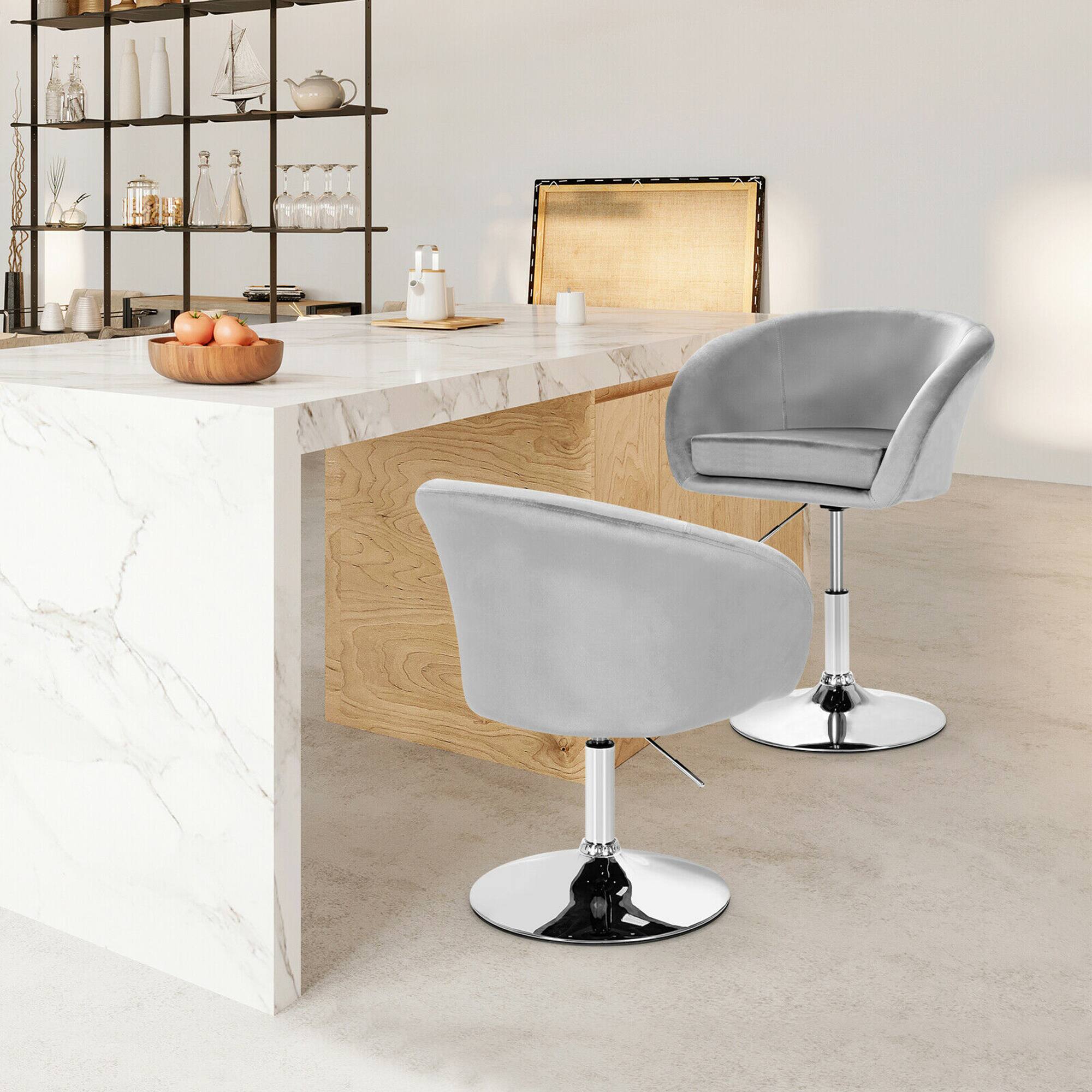 Alt View 2. Gymax - Gymax Set of 2 Modern Velvet Chair Height Adjustable Bar Stool Swivel Grey - Grey.