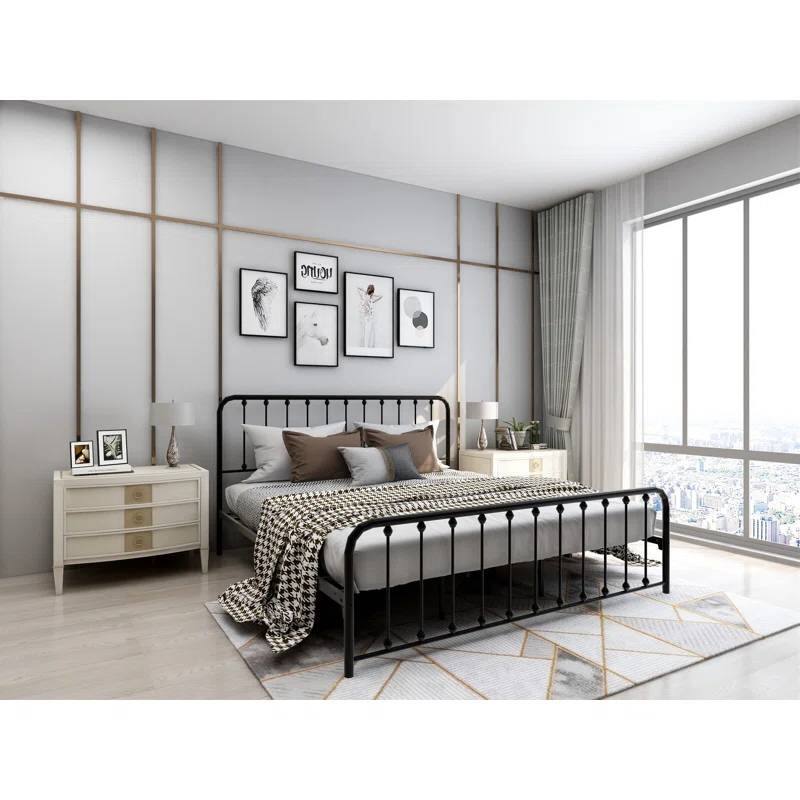 Angle. Hivvago - Hivvago King Metal Platform Bed Frame with Rounded Corners Headboard Footboard - Black.