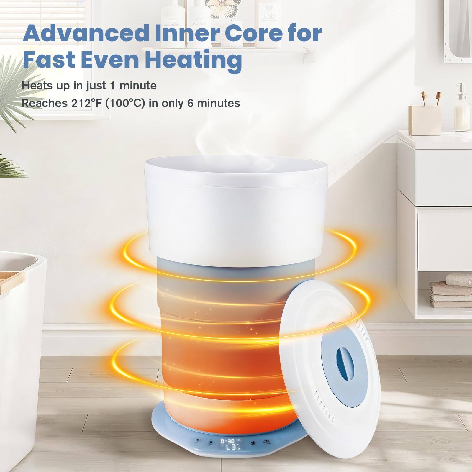 Advanced Inner Core for Fast Even Heating  
Heats up in just 1 minute  
Reaches 212°F (100°C) in only 6 minutes
