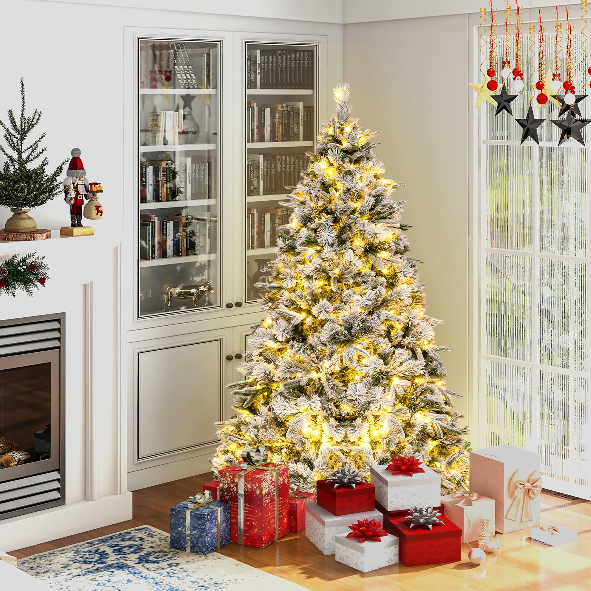 Alt View 1. Gymax - Gymax 6 ft pre-lit artificial Christmas tree w/ 250 LED lights full branch - White, Green.