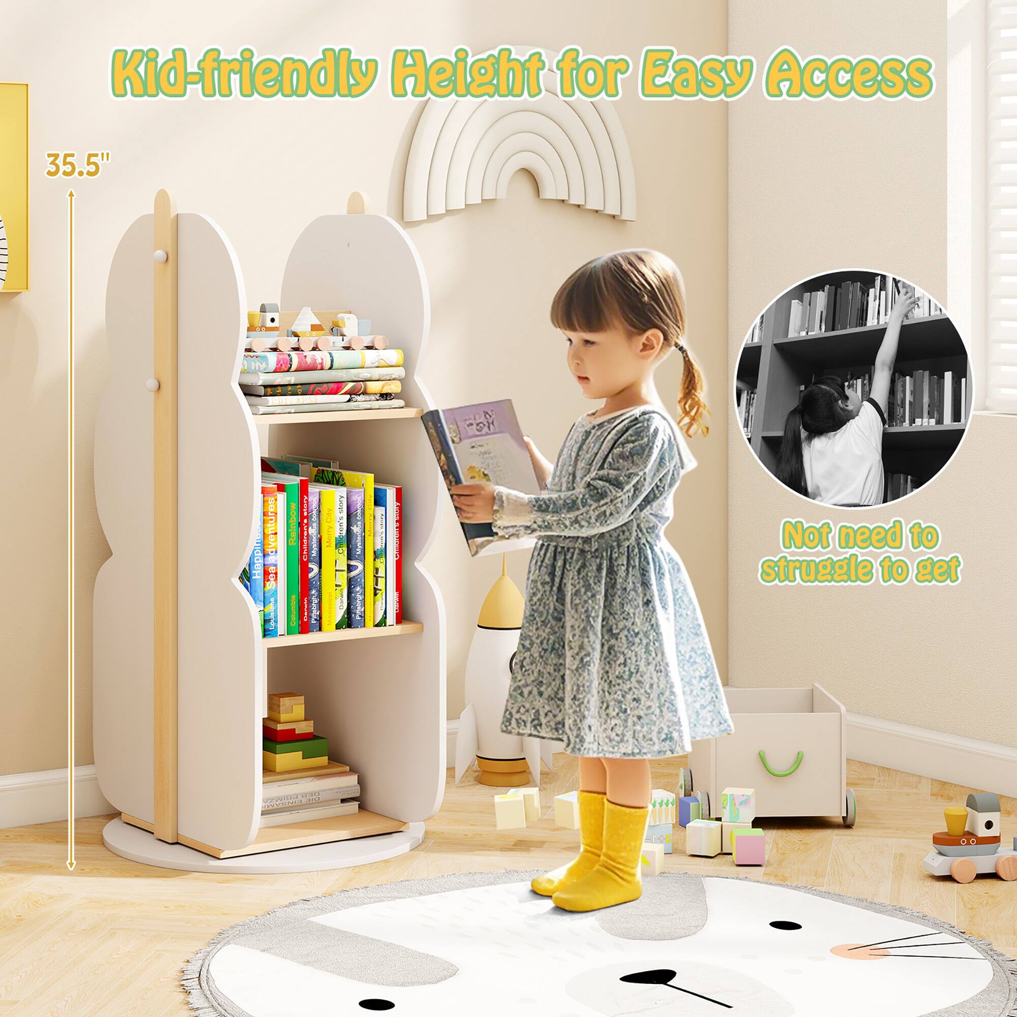 Kid-friendly Height for Easy Access 35.5" Not need to struggle to get