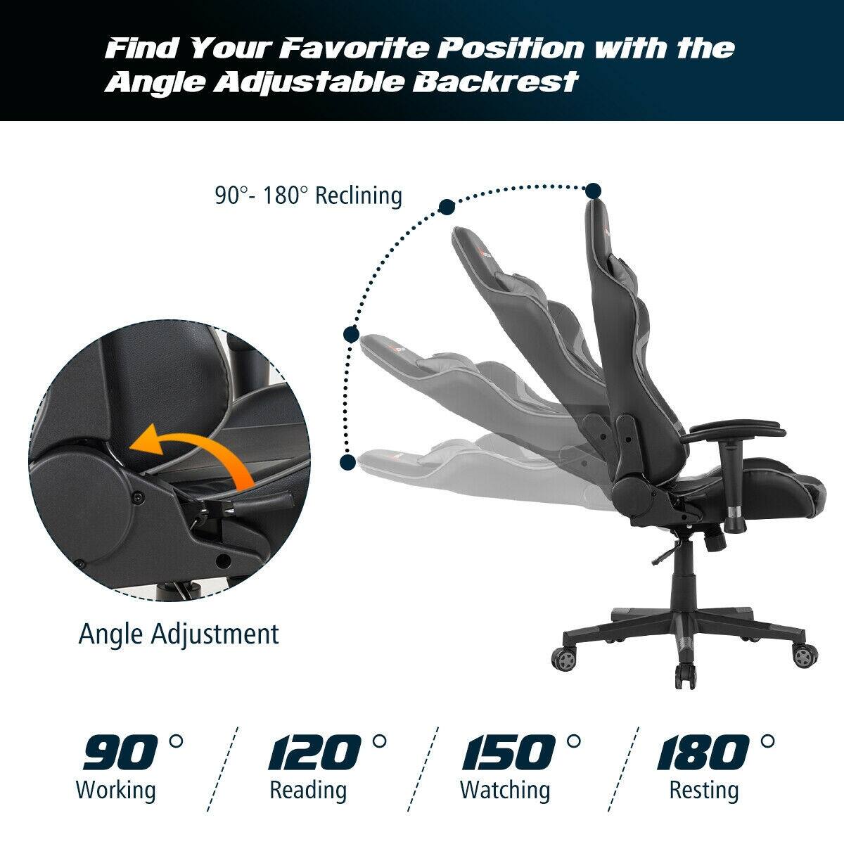 Find Your Favorite Position with the Angle Adjustable Backrest

90° - 180° Reclining

Angle Adjustment

90° Working
120° Reading
150° Watching
180° Resting