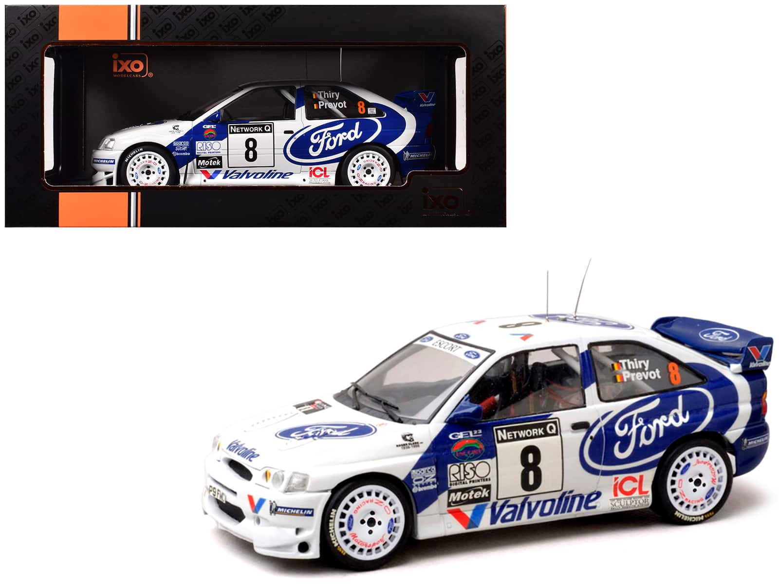 Ford Escort WRC #8 Bruno Thiry - Stephane Prevot 3rd Place "RAC Rally" (1998) 1/18 Diecast Model Car by IXO Models - Multicolor