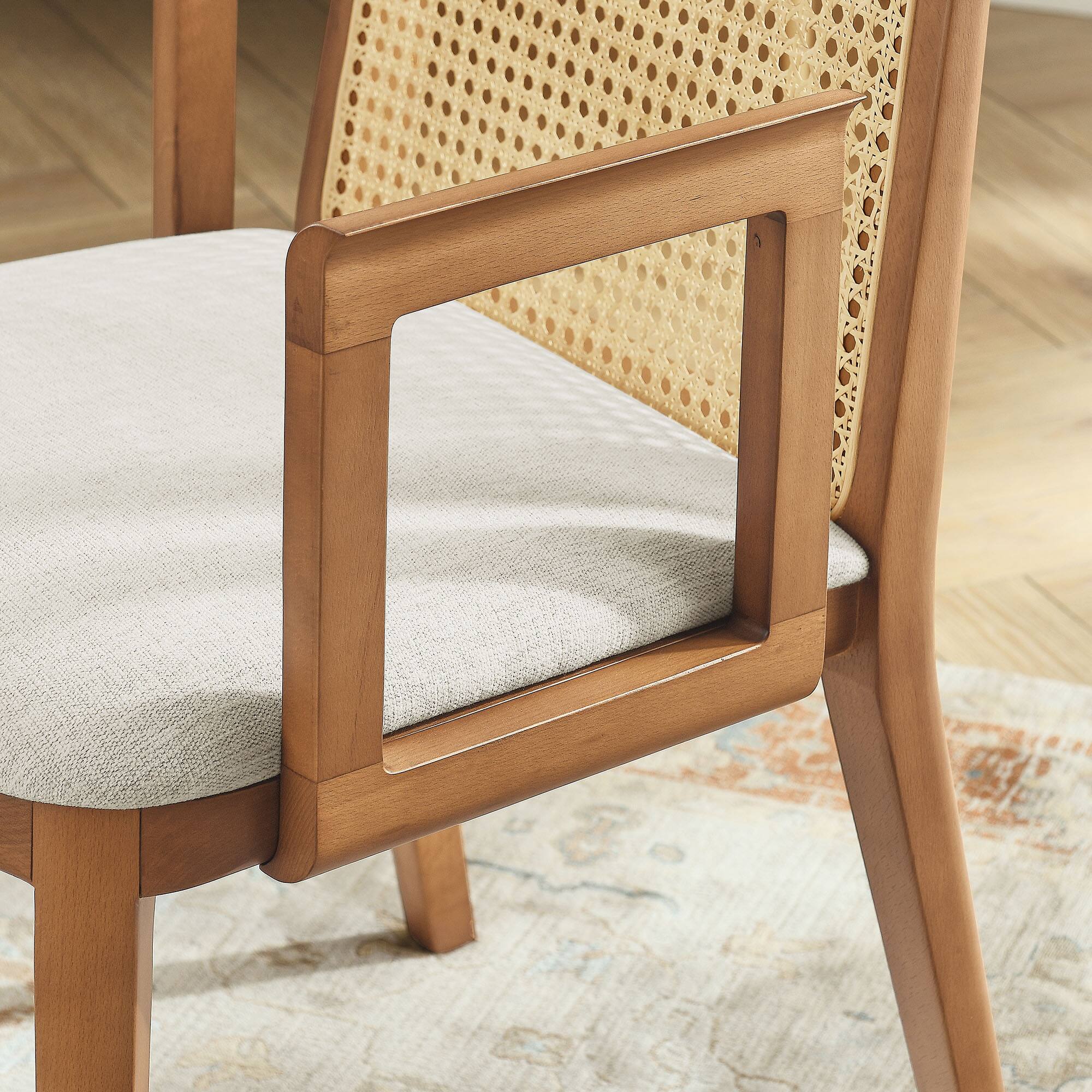 Alt View 1. Modway - Monarch Wood and Rattan Dining Armchair by Modway - Honey Natural Heathered Weave Ivory.