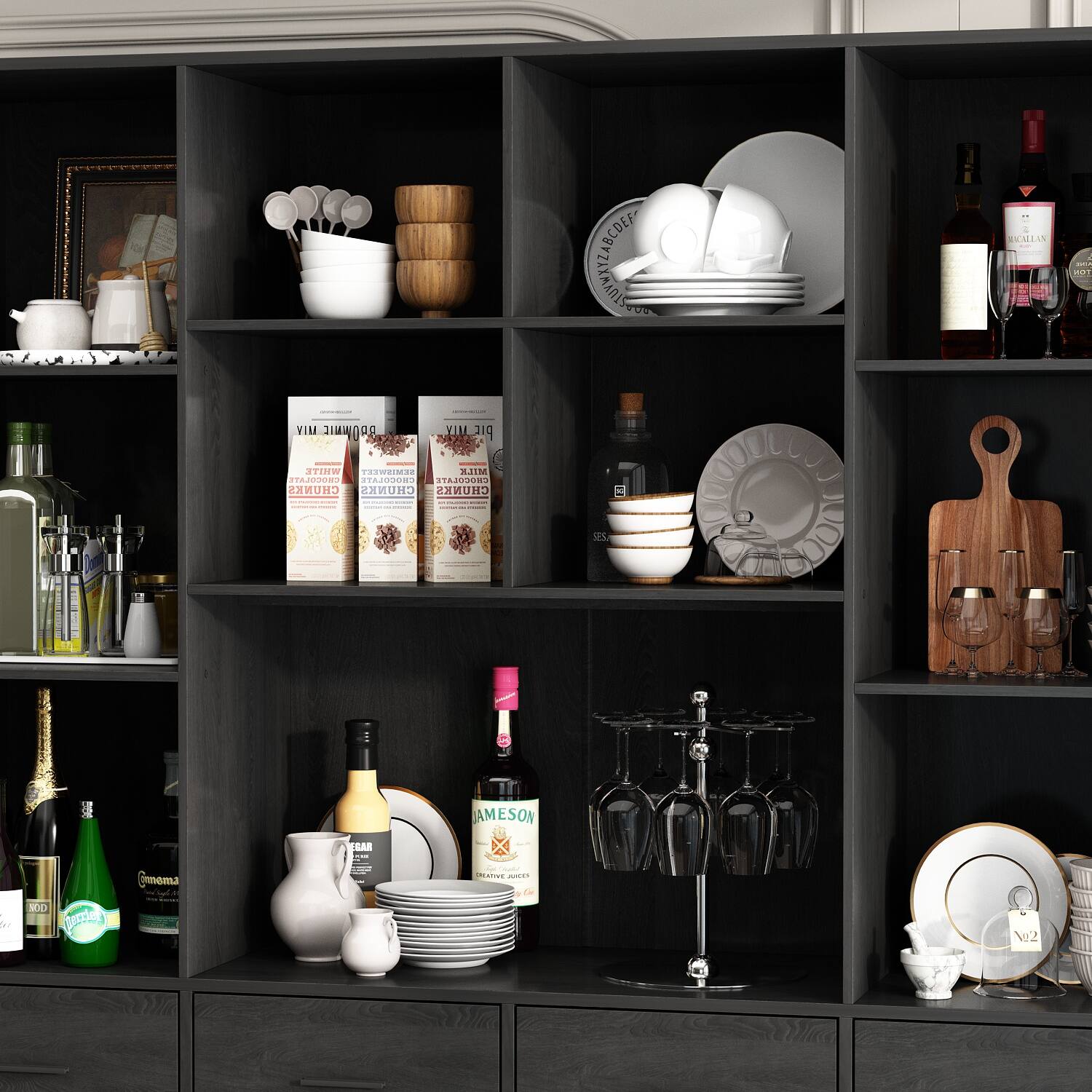 The text on the image is:

- WHITE CEMENT MILK CHOCOLATE STAGSONS ITASSSANS CHUNKS CHUNKS CHUNKS
- JAMESON
- Ganoma
- 2