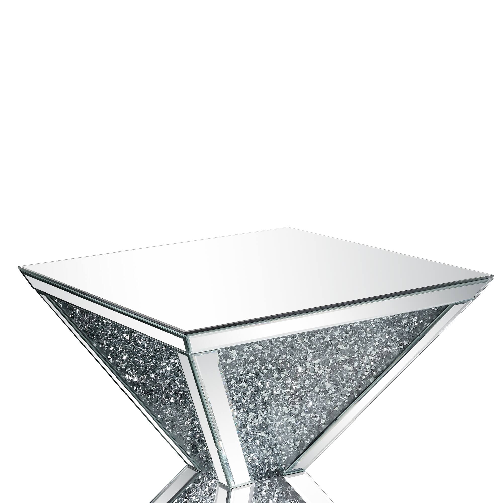Alt View 2. Manhattan Lane - Sparkling End Table with Faux Diamonds Inlay - Silver and Clear.