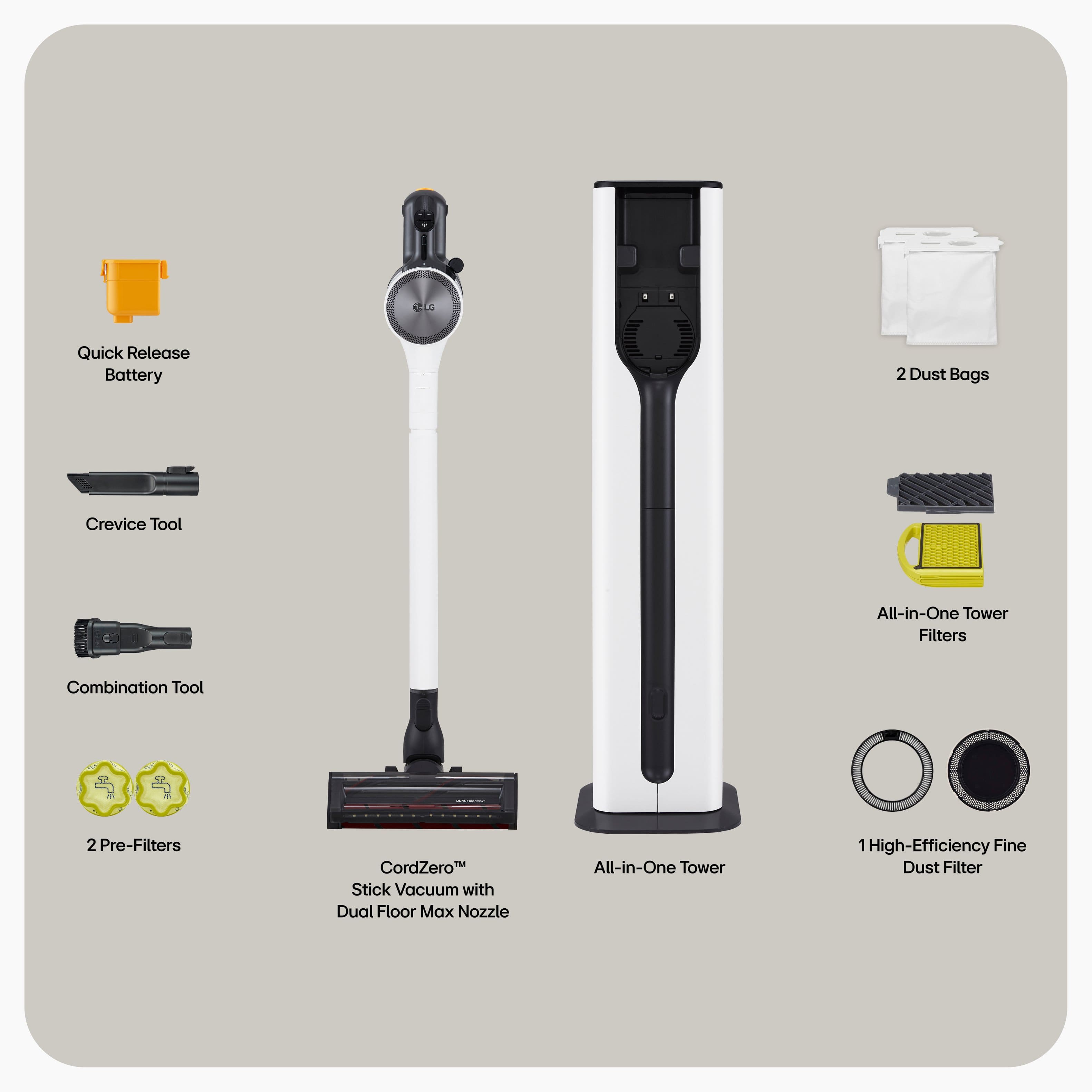 Alt View 25. LG - CordZero All-in-One Cordless Stick Vacuum with Dual Floor Max Nozzle - Essence White.