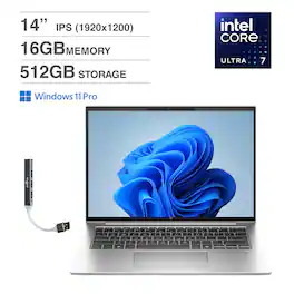HP - EliteBook 840 G11 Laptop 14.0 WUXGA (Intel Ultra 7 155U, 16GB DDR5, 512GB PCIe SSD, Win 11 Pro) w/USB Hub - Silver
