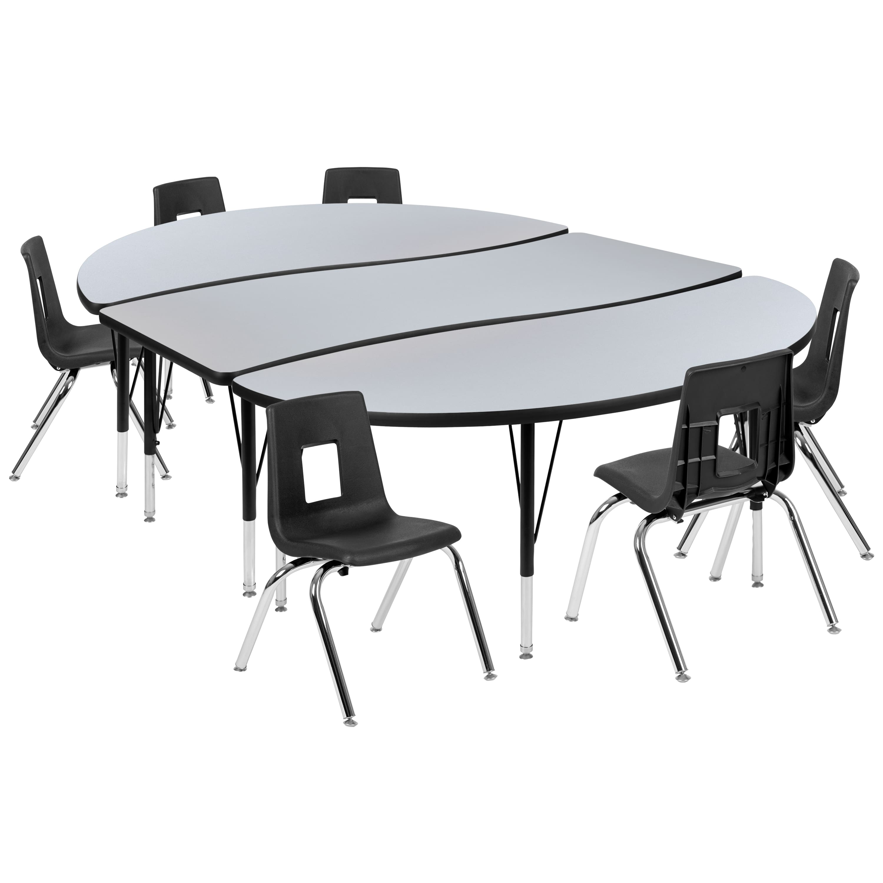 "Flash Furniture - Emmy 86"" Oval Wave Flexible Laminate Activity Table Set with 14"" Student Stack Chairs, Grey/Black - Gray" price history on PriceWatchPro