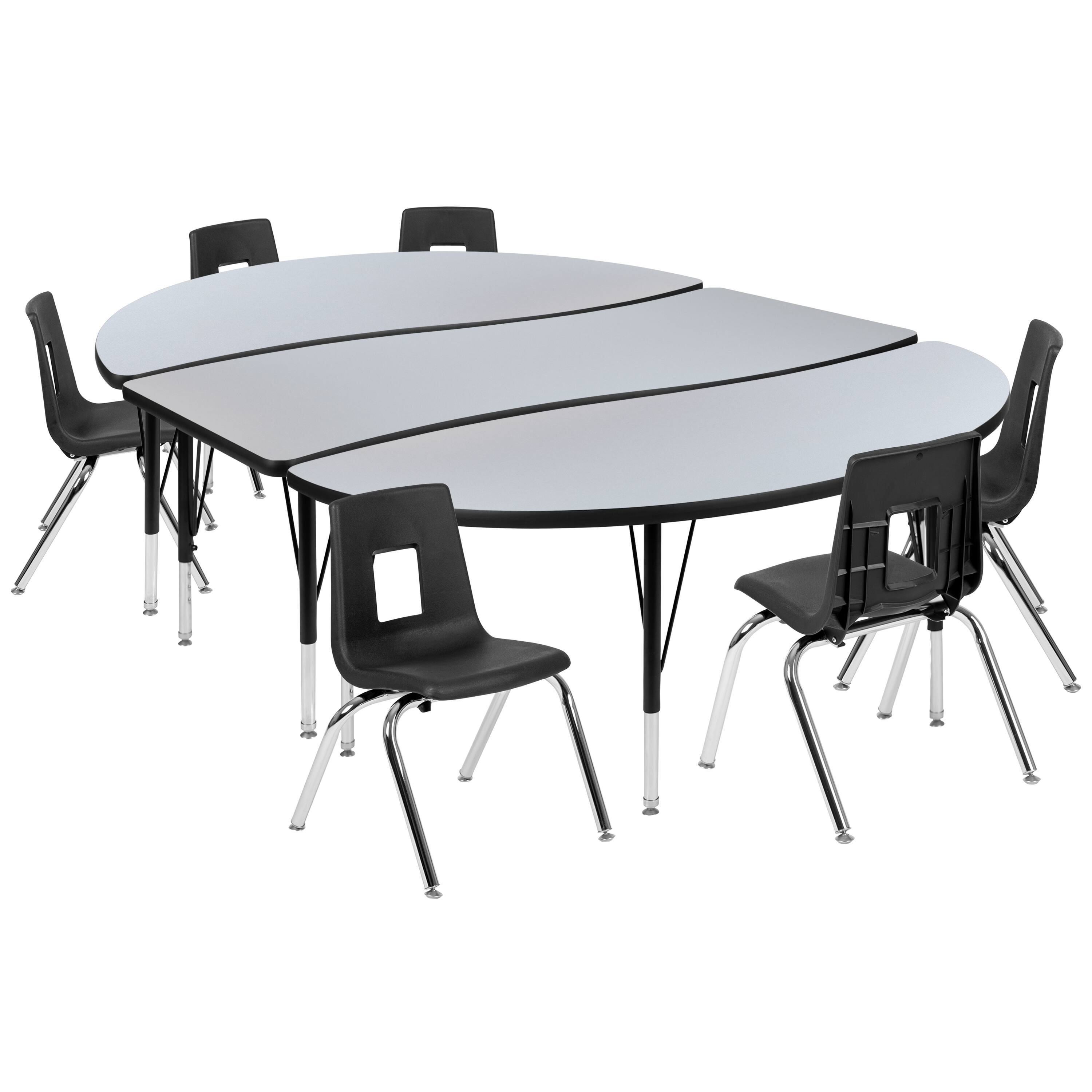 Alt View 1. Emma + Oliver - 86" Oval Wave Collaborative Laminate Activity Table Set with 14" Student Stack Chairs, Grey/Black - Grey.