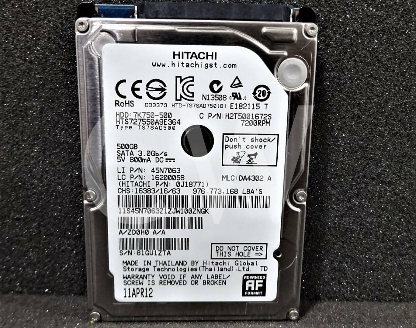Hitachi - HTS727550A9E364 0J18811 500GB 7.2K RPM 3Gb/s 2.5"SATA HDD Hard Drive