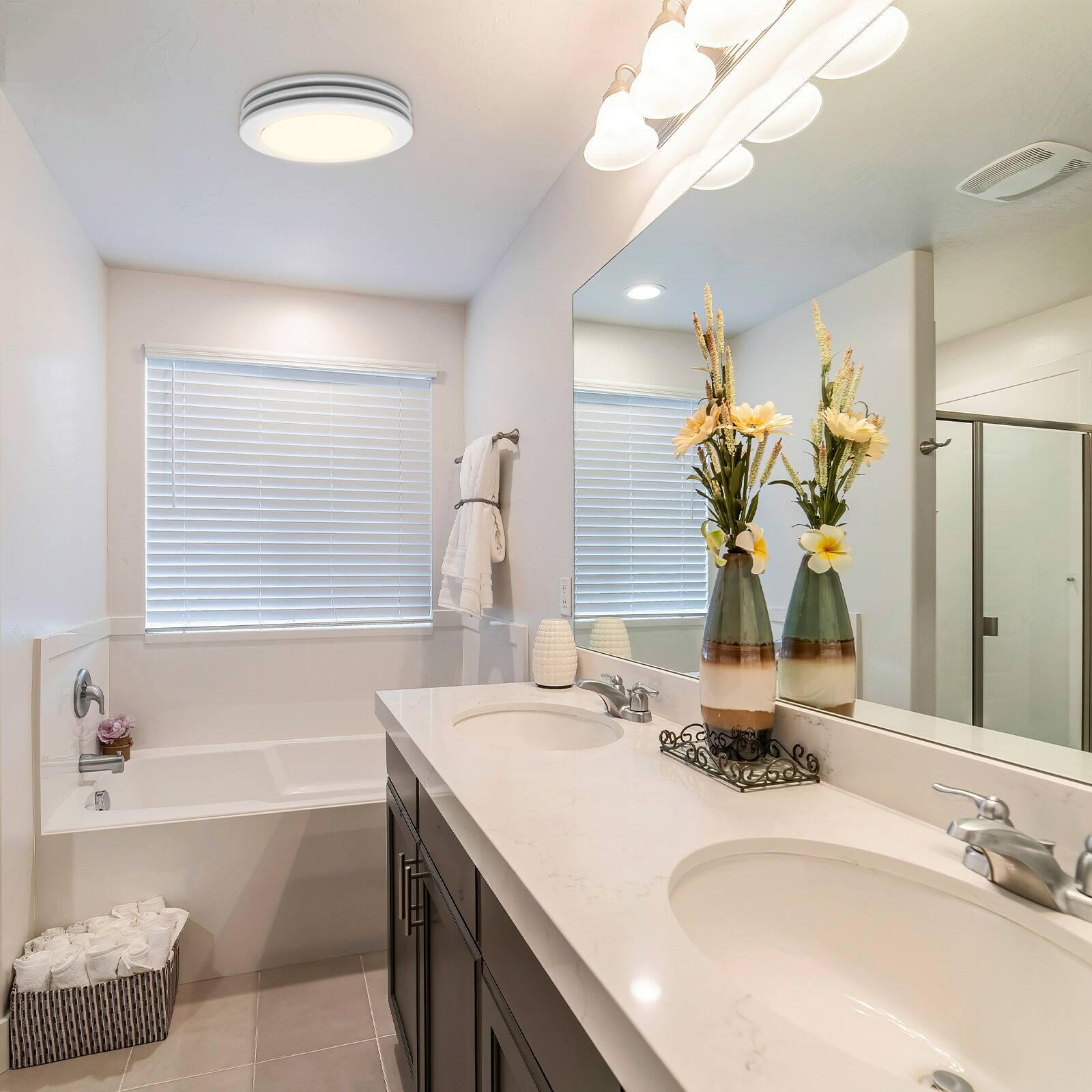 Alt View 4. Akicon - 1480NL Satin White 80 CFM 2 Sones Celling Bathroom Exhaust Fan with Light, 15 Watt Dimmable 3CCT LED Light - Satin White.