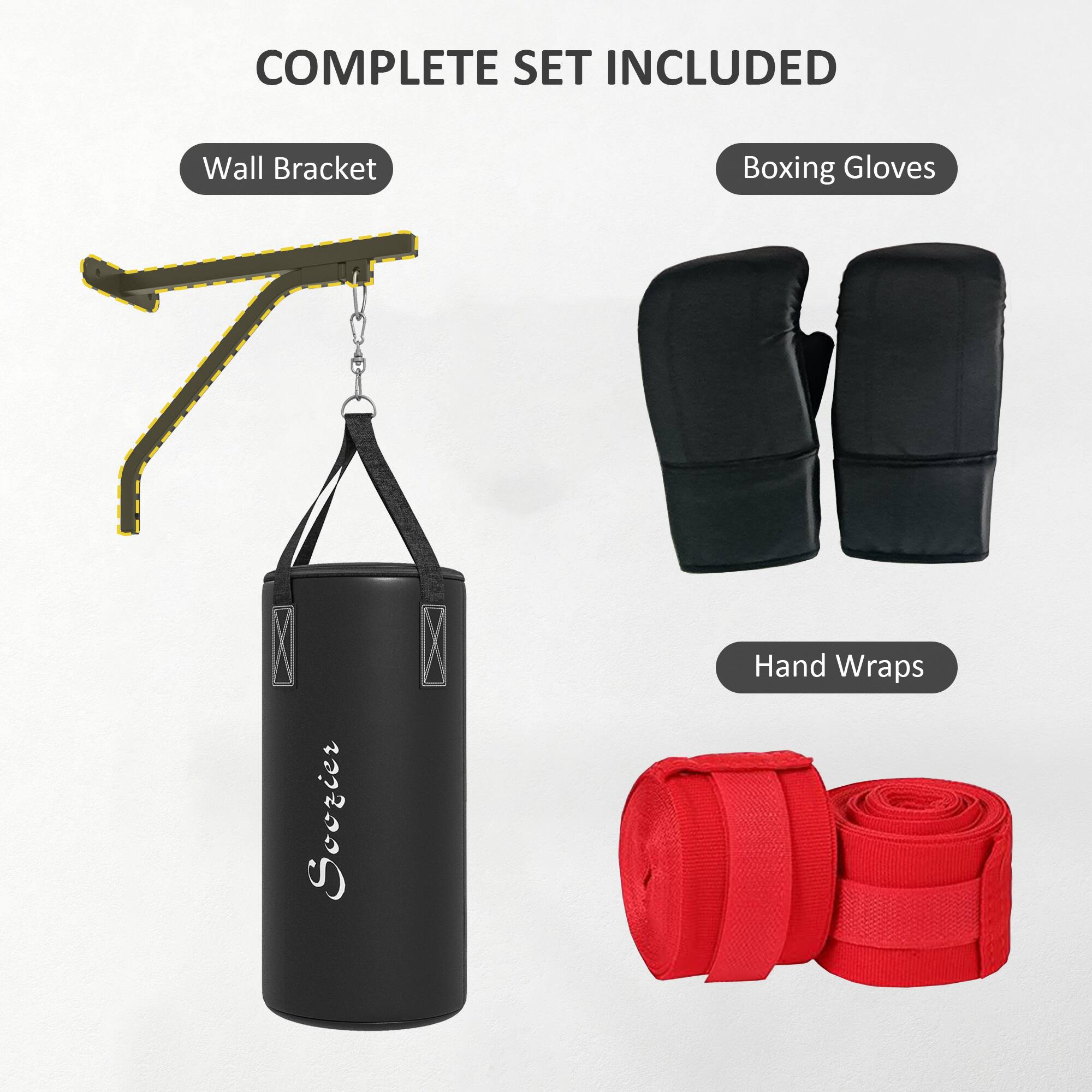 COMPLETE SET INCLUDED

- Wall Bracket
- Boxing Gloves
- Hand Wraps