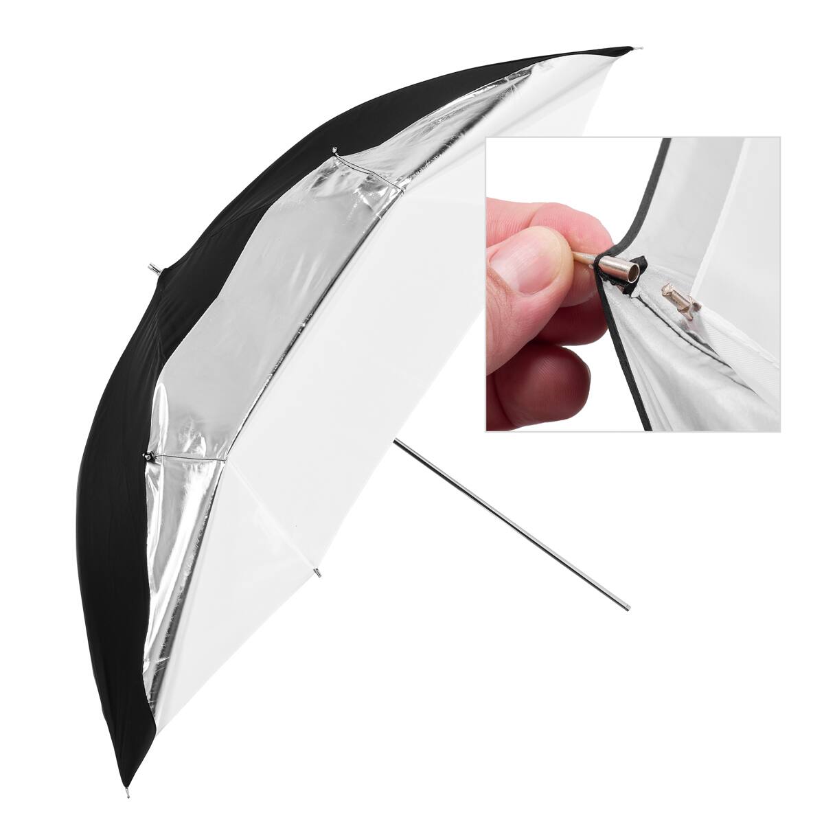 Alt View 2. Glow - Glow 40" White Umbrella with Removable Silver/Black Layer.