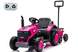 BreeBe - 12V Kids Electric Ride-On Tractor with Trailer, LED Lights, Music, PP Material, Farm Toy Car, Ages 3-6 - Magenta