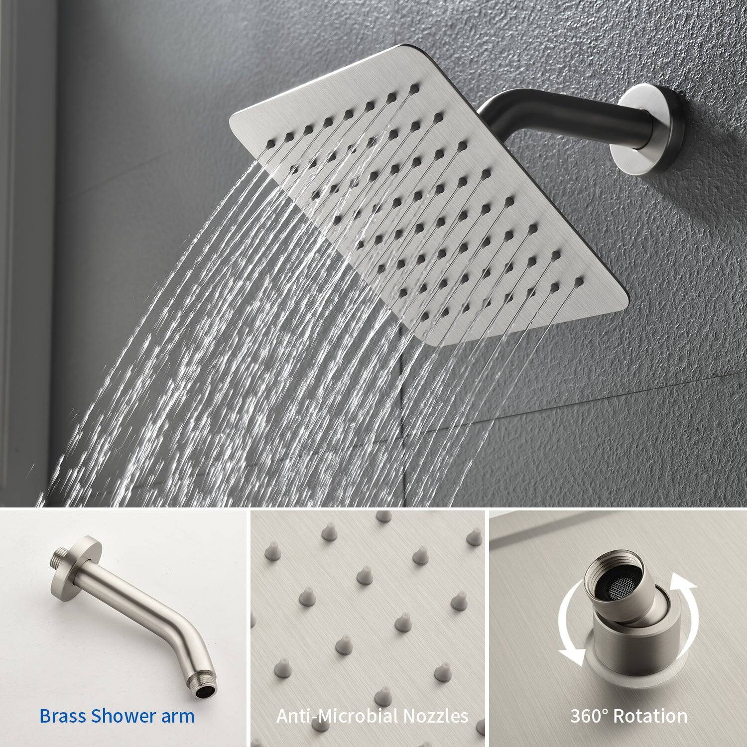 Brass Shower Arm  
Anti-Microbial Nozzles  
360° Rotation