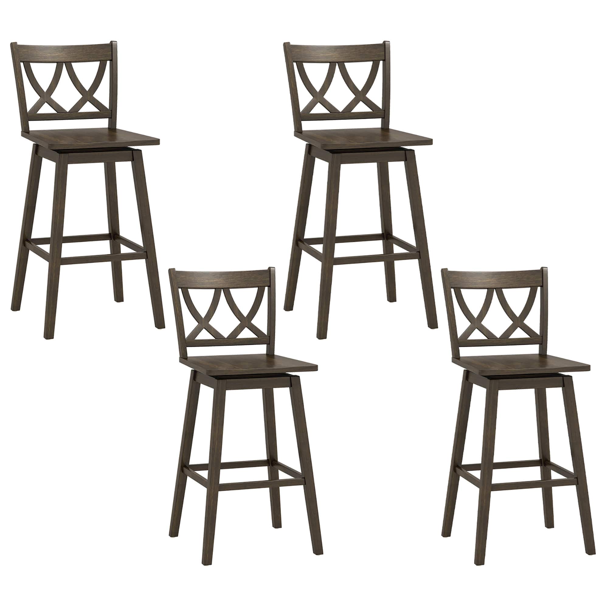 Gymax - 29'' Bar Stool Set of 4 w/Rubber Wood Frame Swivel Seat Ergonomic Backrest - Gray