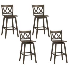 Gymax - 29'' Bar Stool Set of 4 w/Rubber Wood Frame Swivel Seat Ergonomic Backrest - Gray