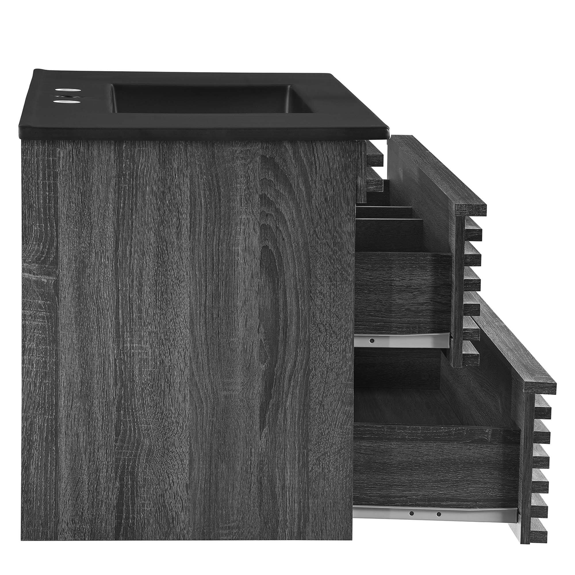 Alt View 4. Modway - Render Wall-Mount Bathroom Vanity with Black Basin Included - Charcoal Black.