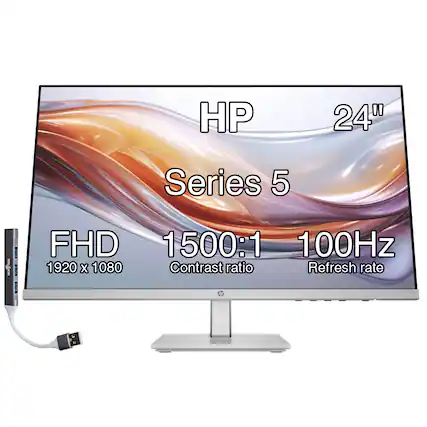 HP 24" Series 5 1 I I i FHD 1500:1 100Hz 1920 X 1080 Contrast ratio Refresh rate