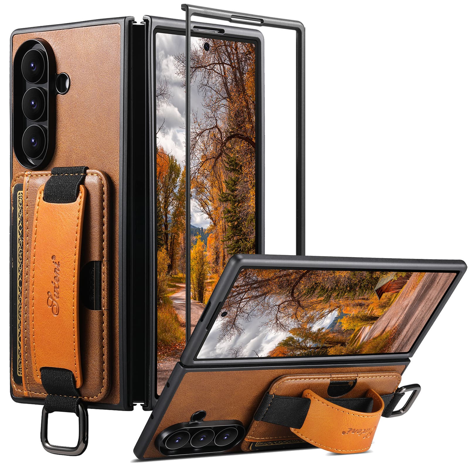 Dteck - Wallet Case for Samsung Galaxy Z Fold 8 Ultra, Oil Wax PU Leather Retro Business Card Holder Wrist Strap Stand Cover - Brown price history on PriceWatchPro