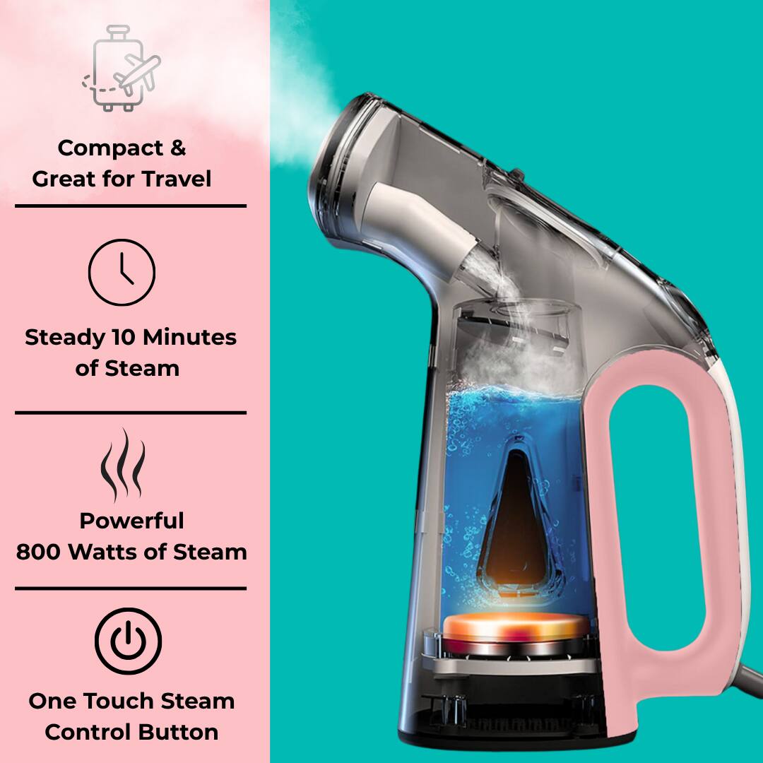 Compact & Great for Travel  
Steady 10 Minutes of Steam  
Powerful 800 Watts of Steam  
One Touch Steam Control Button
