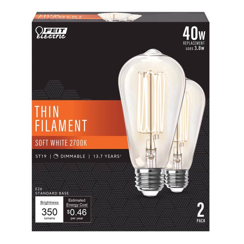 FEIT ELECTRIC - ST19 E26 (Medium) Filament LED Bulb Soft White 40 Watt Equivalence 2 pk