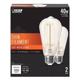 FEIT ELECTRIC - ST19 E26 (Medium) Filament LED Bulb Soft White 40 Watt Equivalence 2 pk